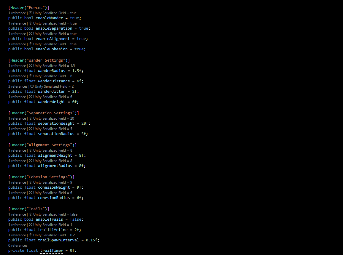 Flocking Simulator — Force parameters code
