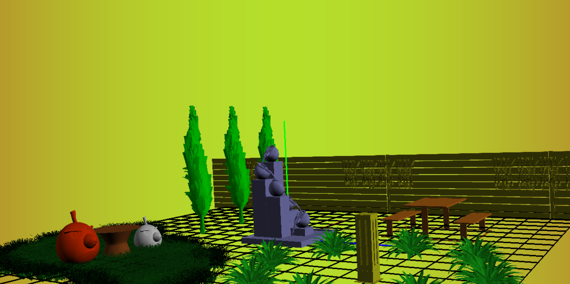 CS3451 — Transformations: Japanese garden scene with fountain and trees