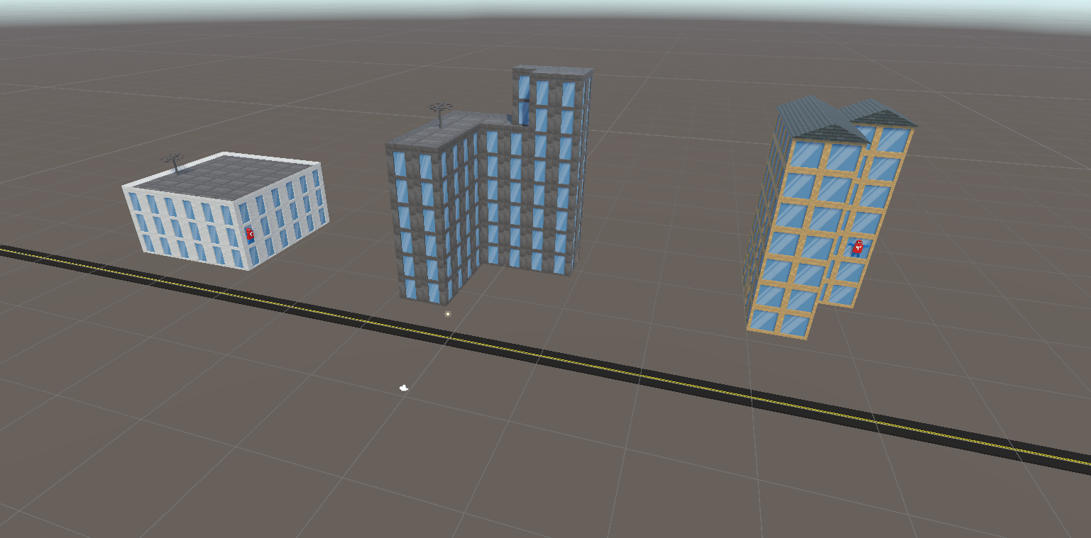 Procedural Building Generator — Street view showing variety of generated buildings