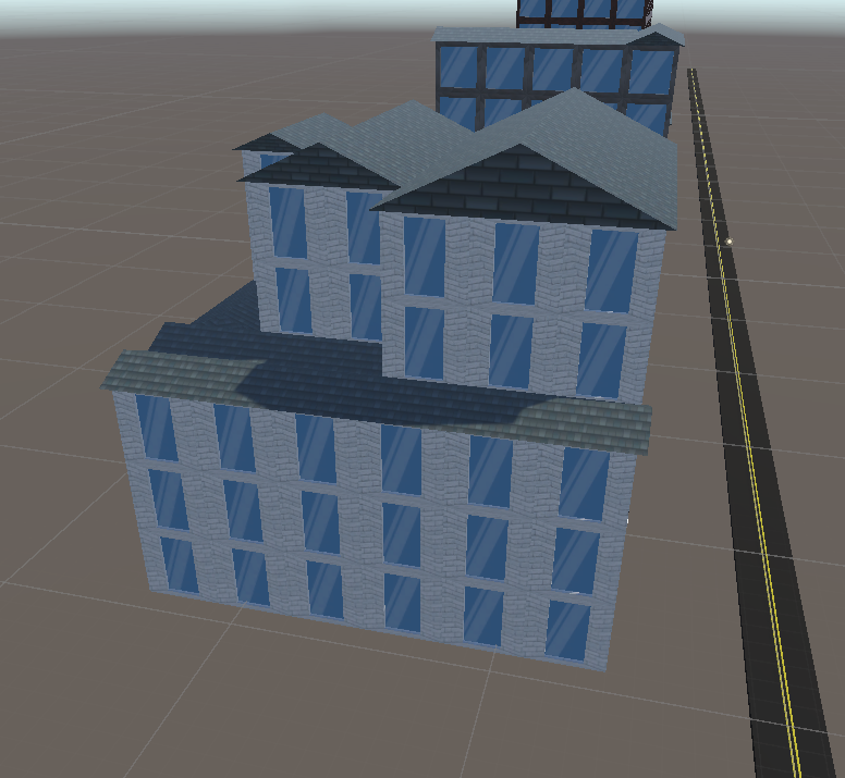 Procedural Building Generator — White buildings with gable roofs